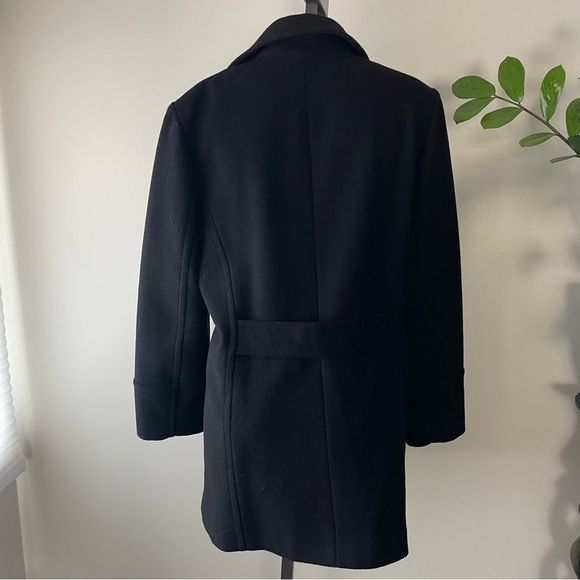 Vintage 100% Wool Classic Chic Double Breasted Pea Coat Black Size - Picture 2 of 9